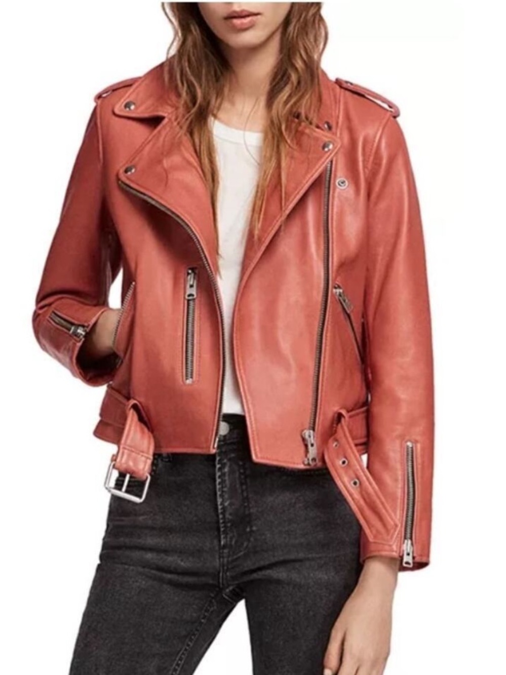 Allsaints Designer Women's Leather Moto Jacket - Unique Rose Color 🥀 - Picture 6 of 9